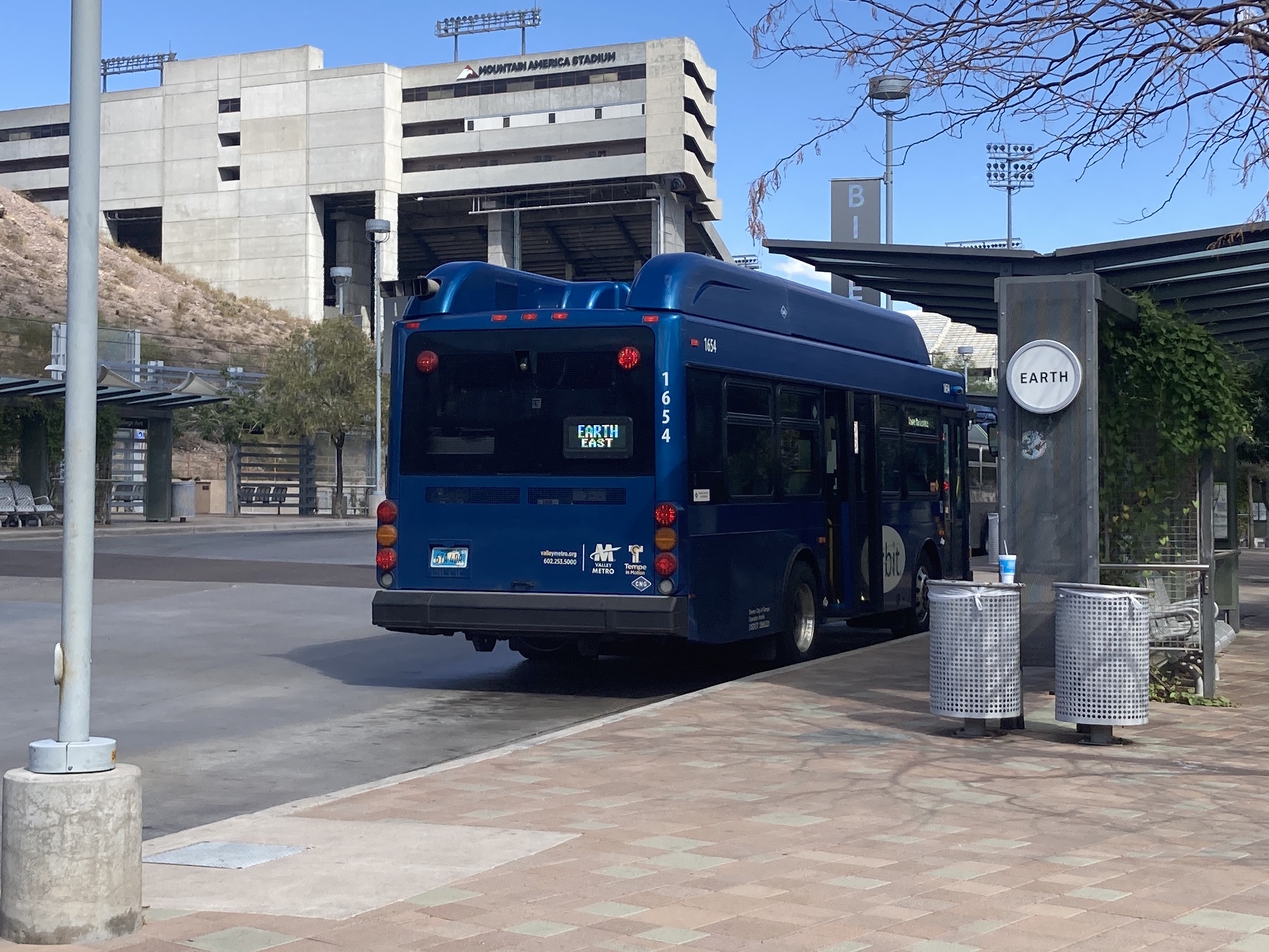 A blue Orbit bus, number 1654, at Tempe Transportation Center on the Earth route to Tempe Marketplace