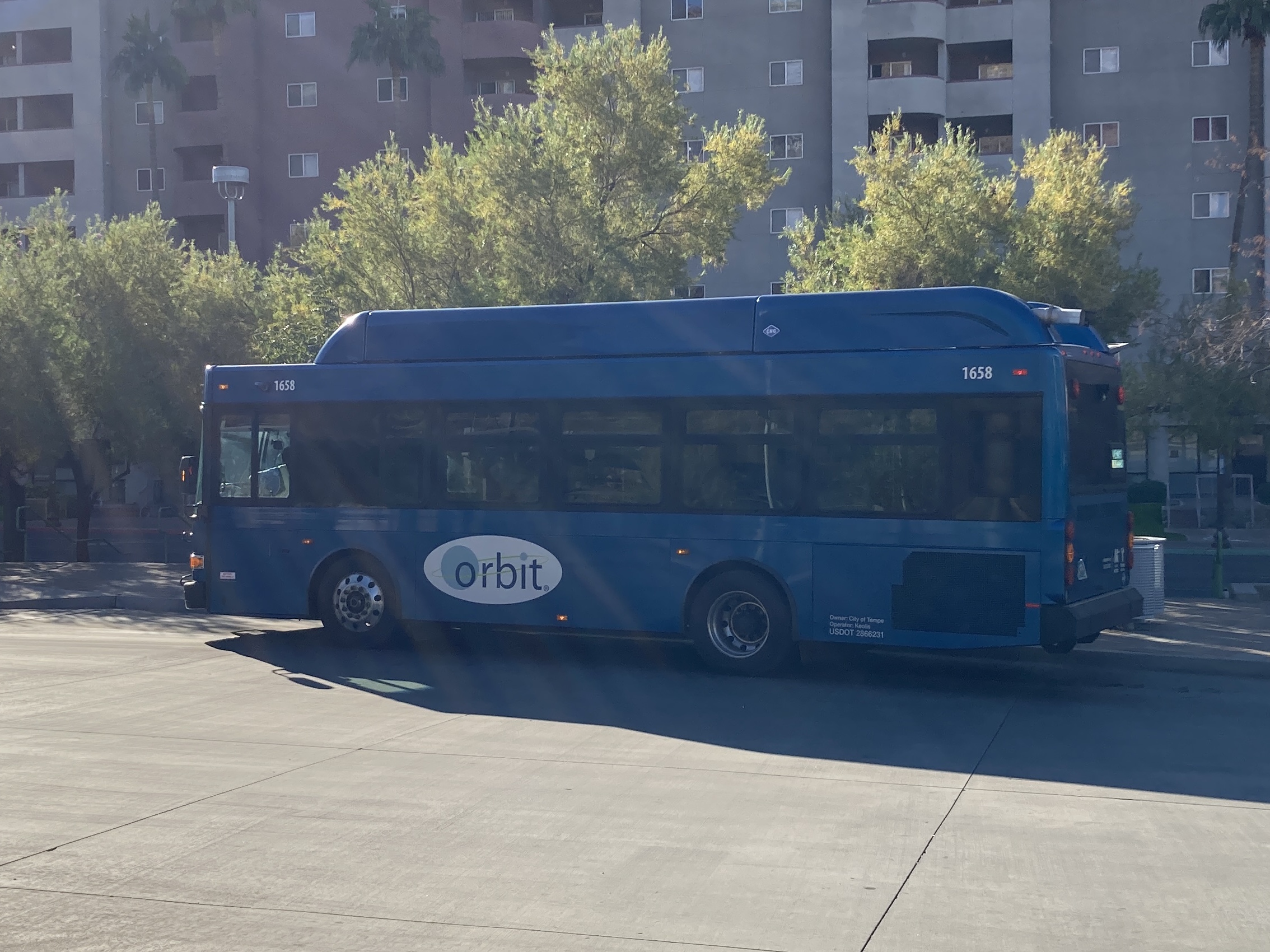 A blue Orbit bus, number 1658, at Tempe Transportation Center on Venus Forward