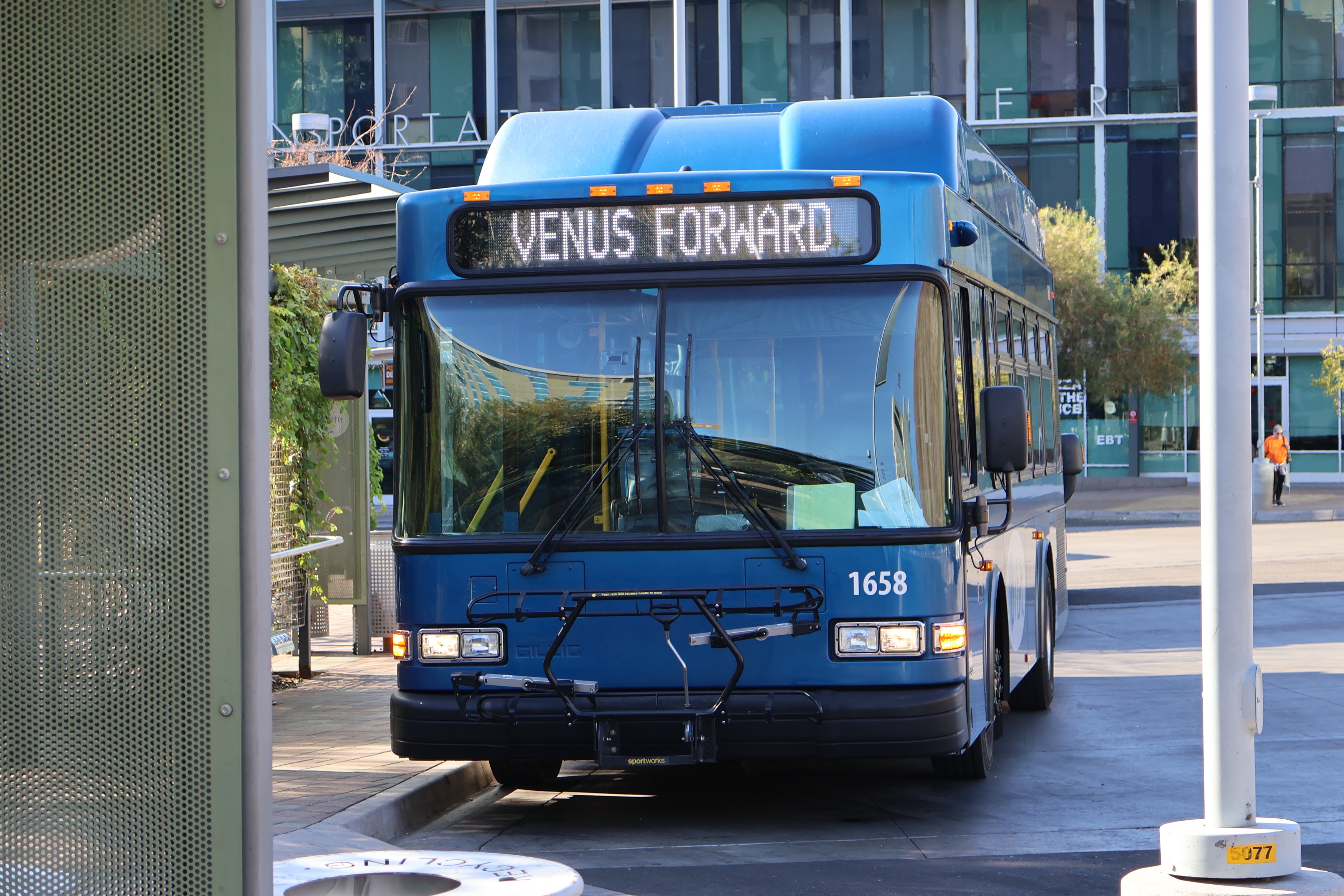 A blue Orbit bus, number 1658, at Tempe Transportation Center on Venus Forward