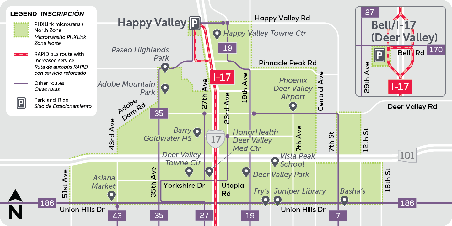 Map showing the service area of PHXLink's North Zone in Deer Valley