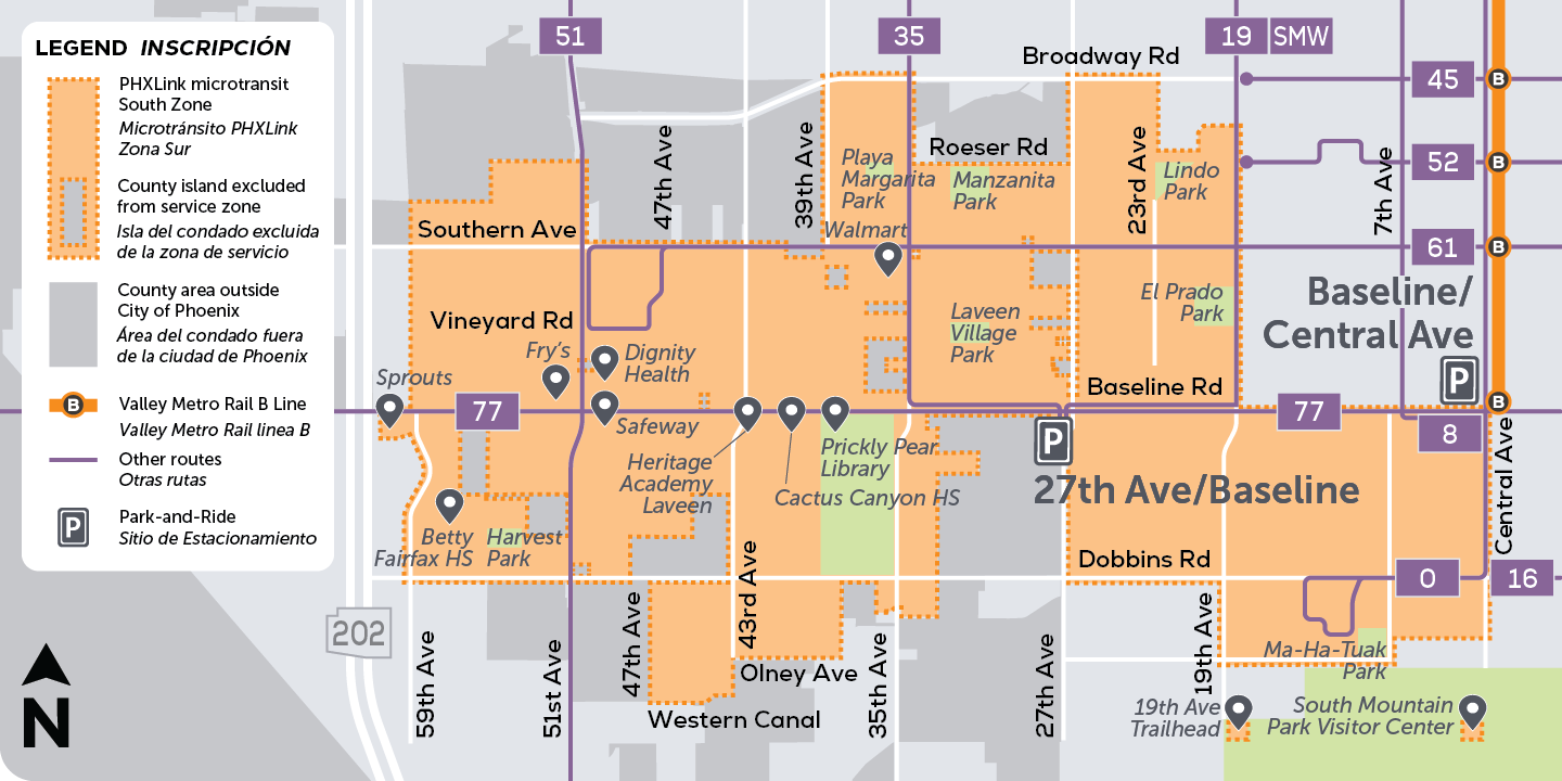 Map showing the service area of PHXLink's South Zone in Laveen
