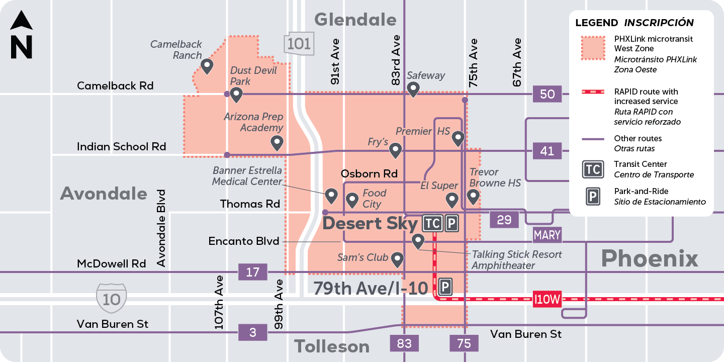 Map showing the service area of PHXLink's West Zone in Maryvale